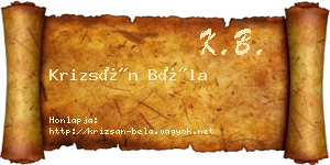 Krizsán Béla névjegykártya